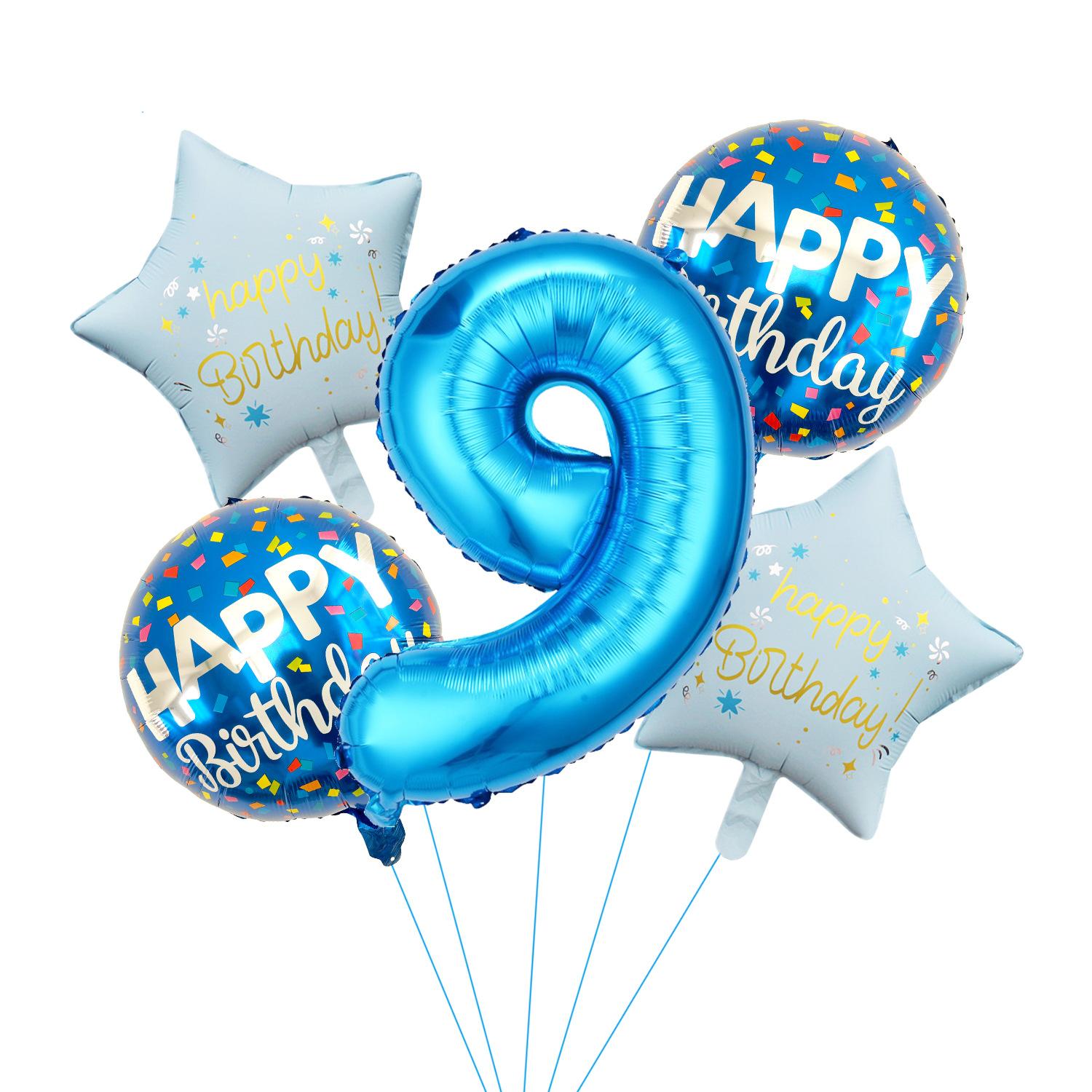 

32 Inch Blue Digital Aluminum Film Balloon Set Birthday Party Decoration Atmosphere Balloon Scene Arrangement Blue Digital Balloon Set 9