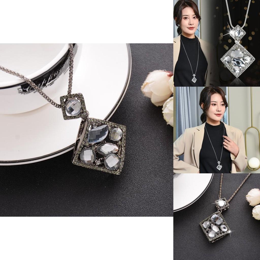 Geometric Crystal Chic Pendant Long Necklace For Women Ideal For Sweaters And Winter Fashion