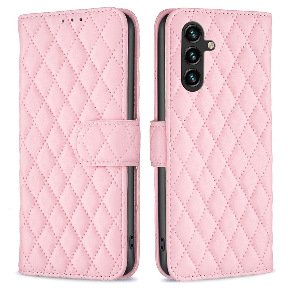 BINFEN COLOR BF Style-14 For Samsung Galaxy A55 5G Leather Case Rhombus Grid Pattern Phone Cover