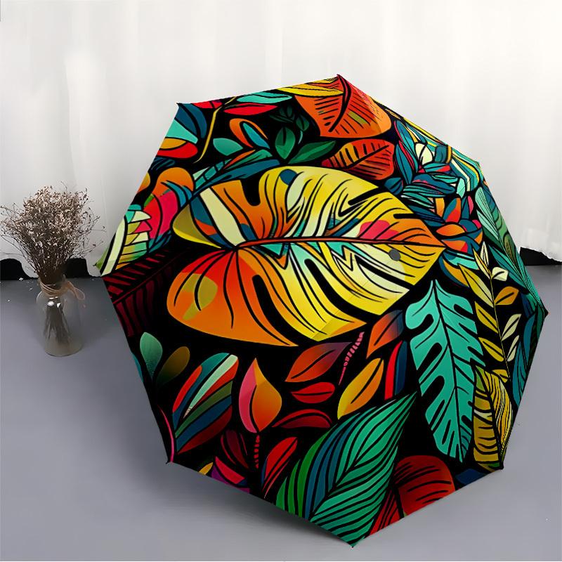 1pc Tropical Leaves Auto Open/Close Umbrella with One Touch Button,, Windproof Design   Lightweight Portable Umbrella for Women & Men6104