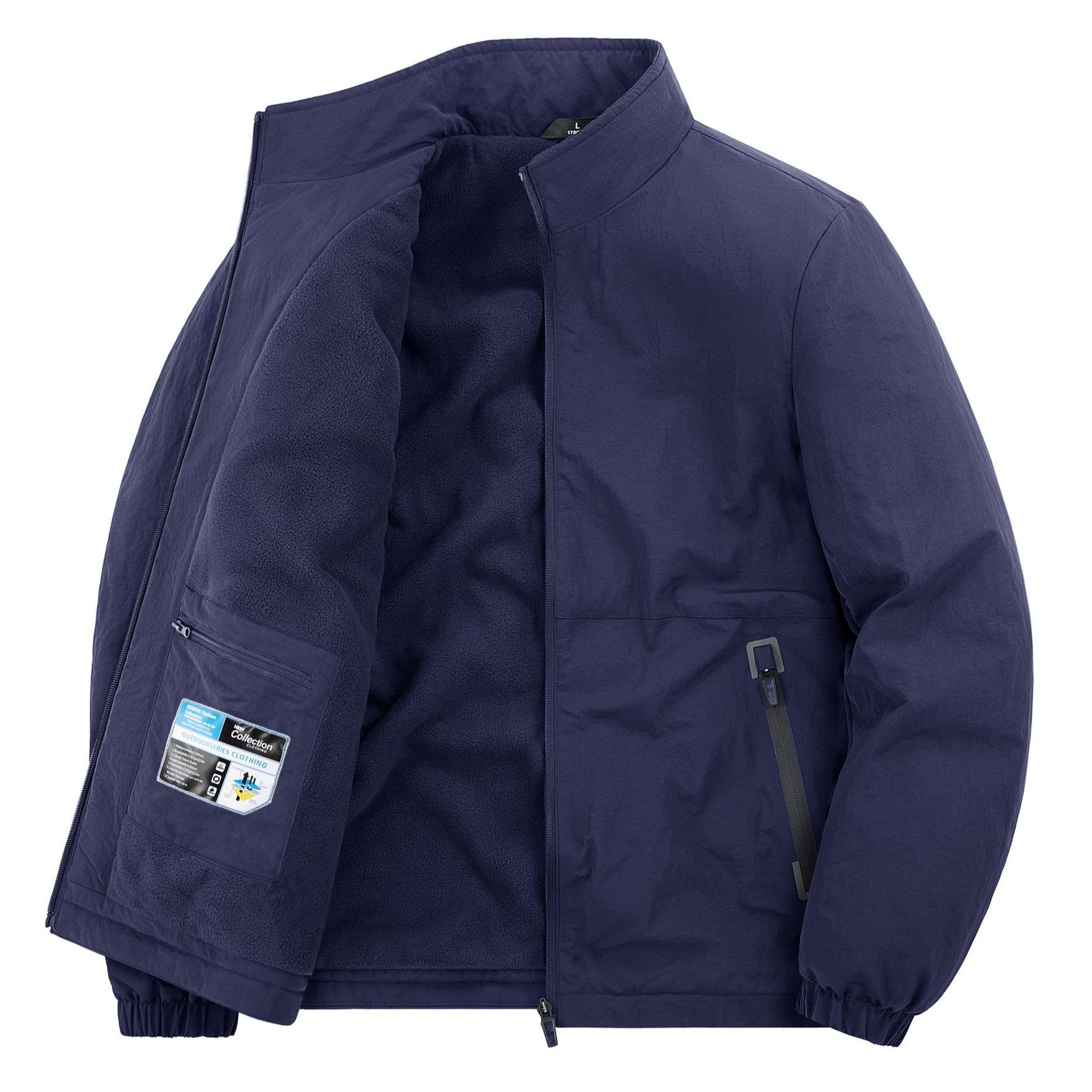 

Men s High-Quality Autumn/Winter Fleece-Lined Stand-Up Collar Jacket with Warm Cotton Thickening XL (63-70 kg) темно-синього кольору
