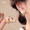 Sweet and Cute Zircon Flocked Bear Pearl Earrings Stud Earrings Exquisite Earrings Women