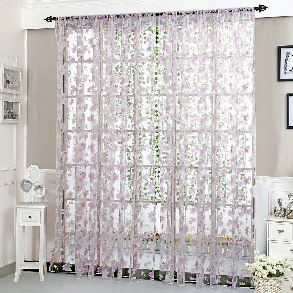 Flower Sheer Curtain Tulle Window  Voile Drape Valance 1 Panel Fabric