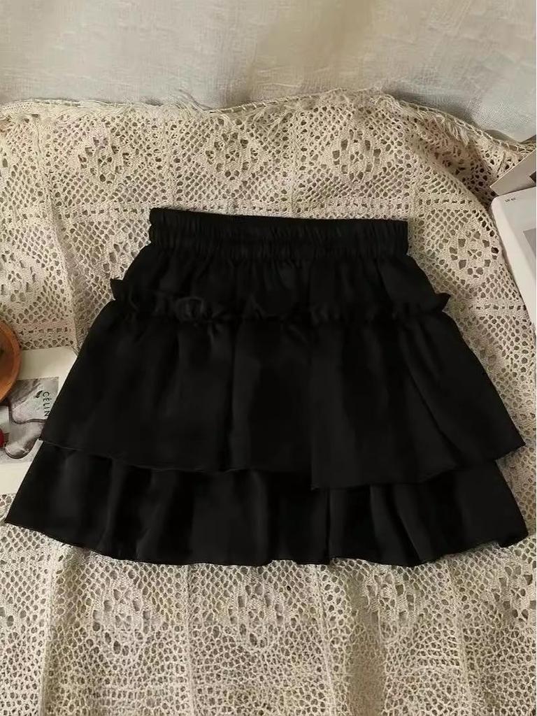 Girls' Fluffy Ruffle Skirt with Safety Shorts - Versatile for Spring, Summer, and Autumn