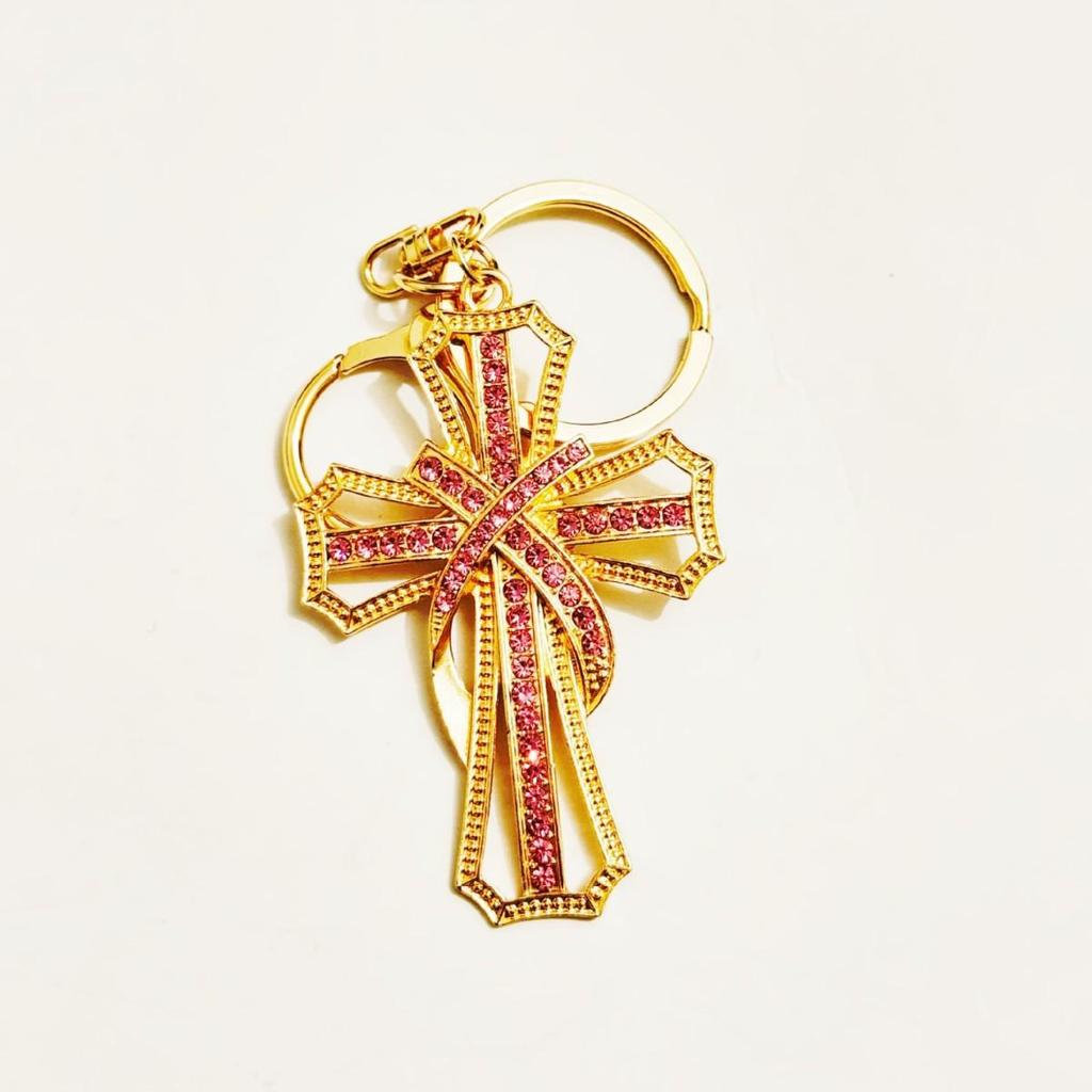 Micro-Paved Rhinestone Cross Metal Keychain: Hot Selling Car and Bag Charm Keyring