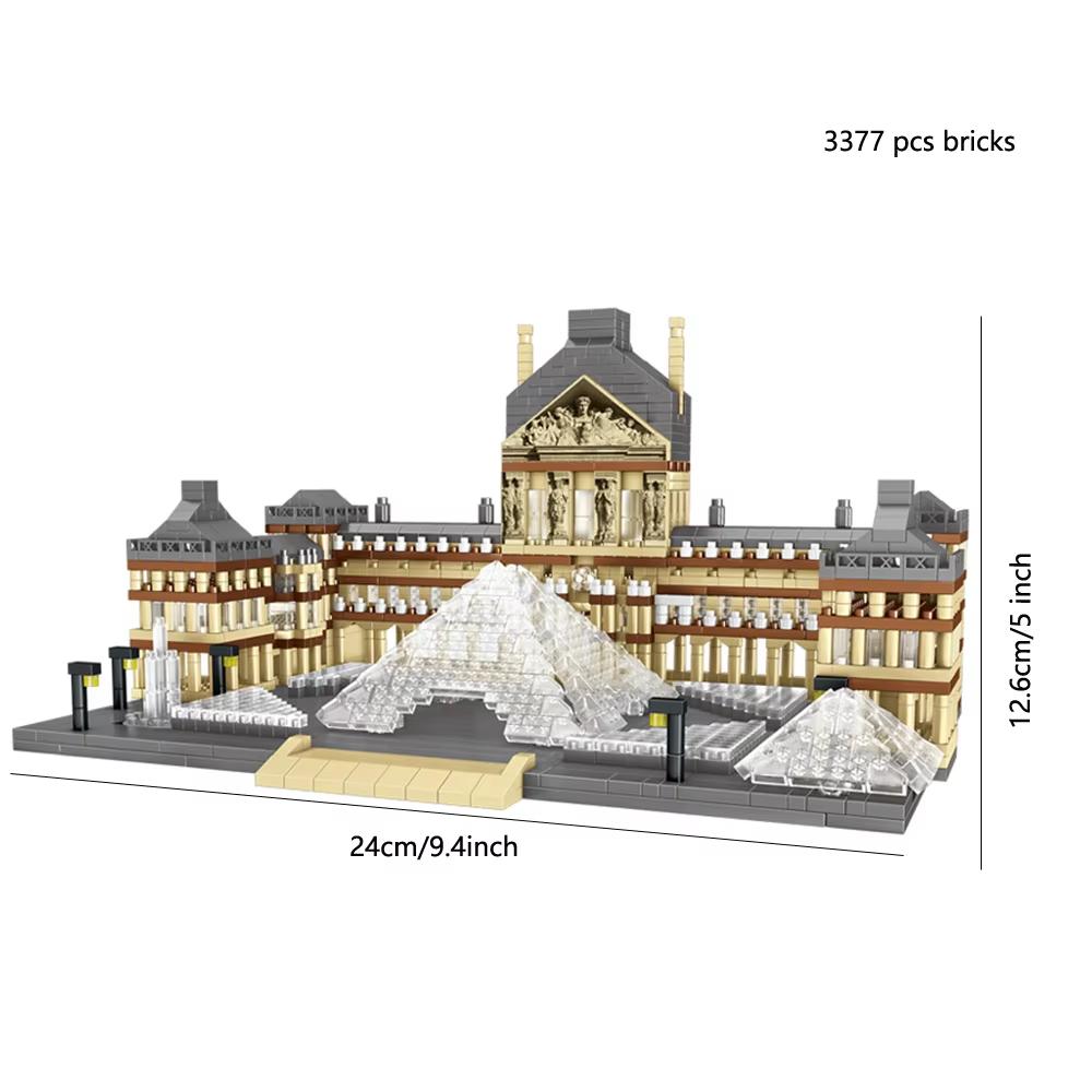 Louvre Modelové stavebnice Světově proslulé atrakce Architektonický model Cihličky Stolní dekorace Dětská hračka Vánoční Dárky pro kluky