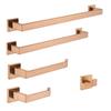 Brushed Rose Gold 304 Stainless Steel Bathroom Set: Towel Rack, Towel Ring, Paper Towel Holder, Hook.