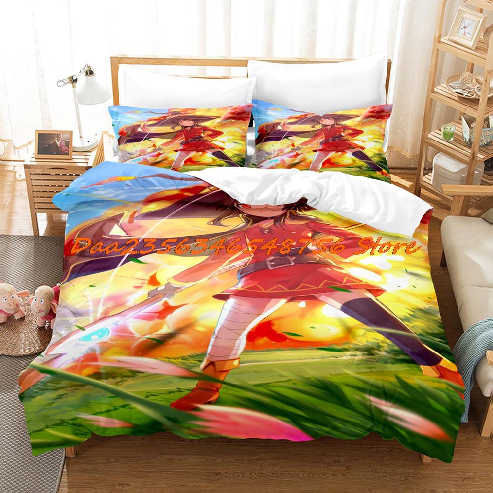 Megumin Konosuba Beding Set Single Twin Ful Quen King-Sized Dimensionsd Dimensions Bed Linen Set Aldult Kid Bedrom Duvetcover Sets 3D Anime Bed Shet