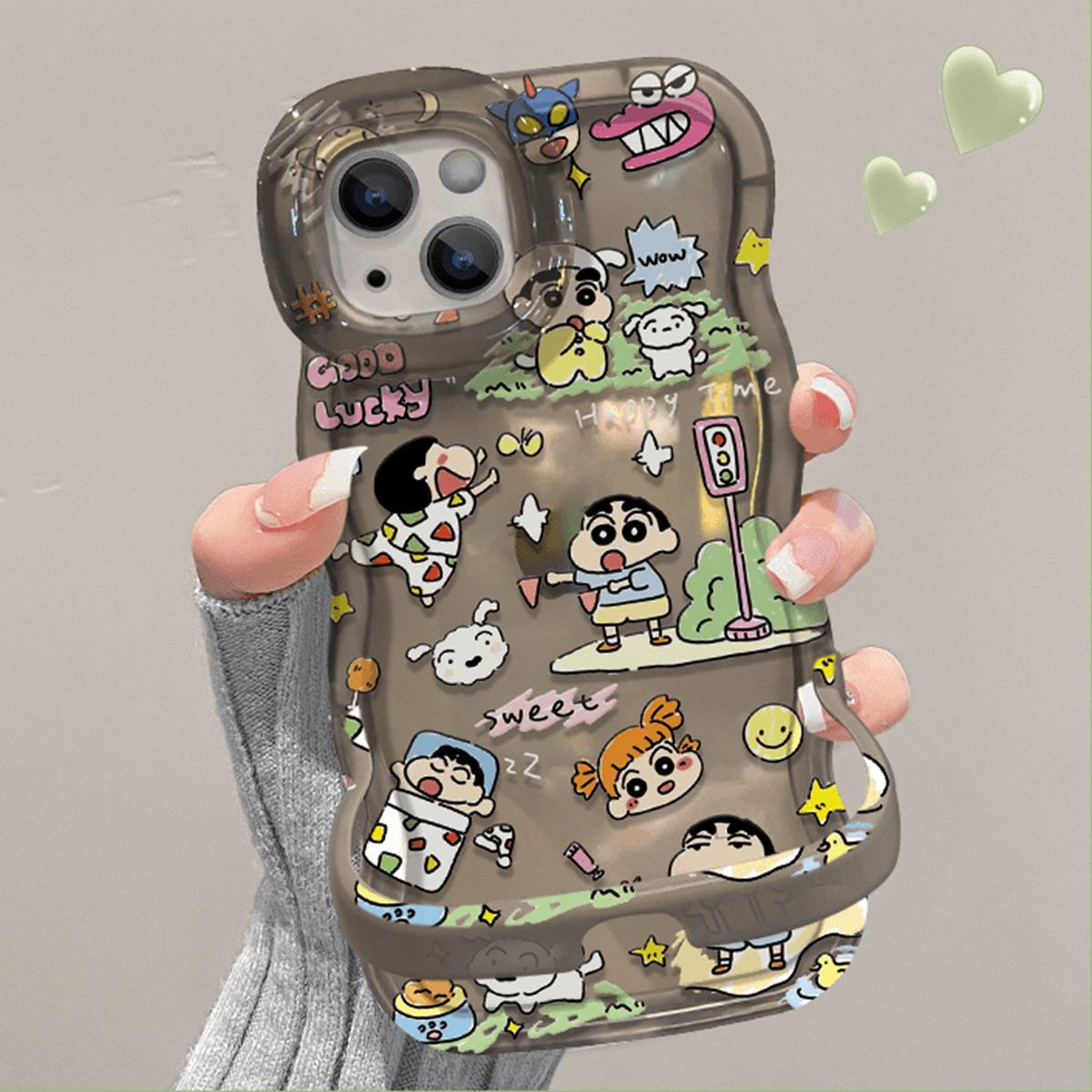 

Oil Painting Little Black Cat for Apple Shell Cute Phone Case Cat Dopamine Phone Case for Apple with Lanyard Crayon Shin-chan For iPhone 16PROMAX