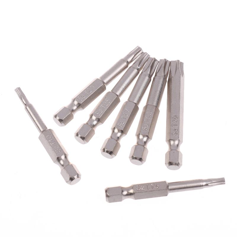 7 Pcs Magnetic Screw Driver 5 Point Screwdriver Bits 50mm 1/4" Hex Shank T10 T15 T20 T25 T27 T30 T40
