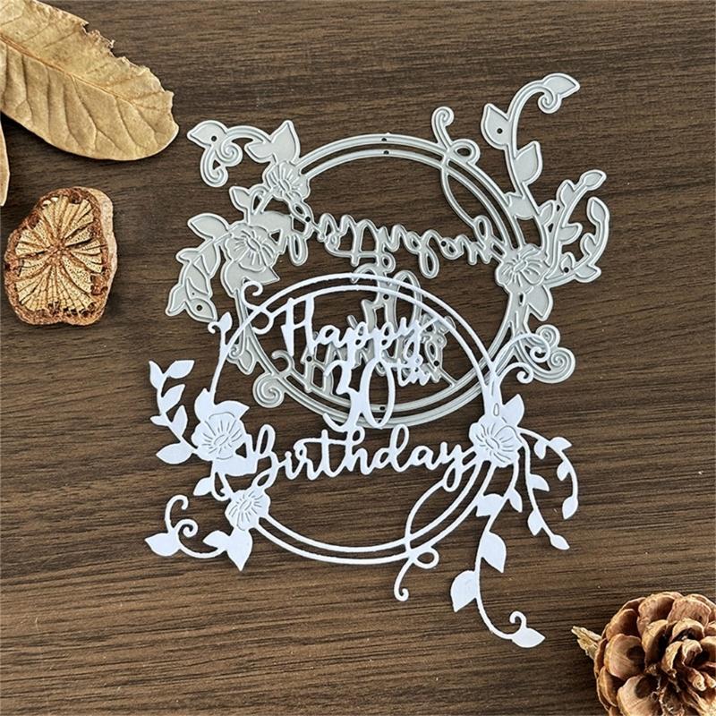 Happy Birthday Die Cut Stencils Birthday Wreath Carbon Steel Cutting Die Scrapbooking Embossing Tool for Card Making