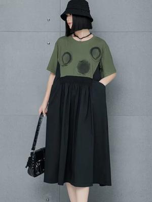 Contrast Color Patchwork False Two Pieces Dress GMM1278