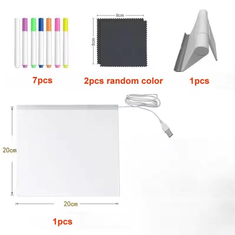 LED Acrylic Drawing Board DIY Erasable Luminous Writing Boards with Stand and 7Colors Pen USB Plug Message Board with NightLight