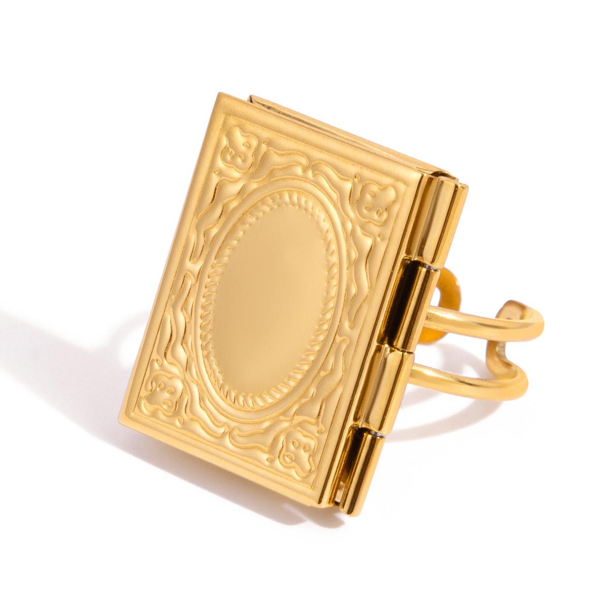 

Yori Patterned Square Heart Photo Box Adjustable Opening Ring Waterproof Smooth Metal Handmade Polished Jewelry золотистий