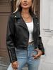 Women PU Leather Jacket Lady Motorcycle Leather Jacket  Lapel Zipper Faux Leather Short Coat