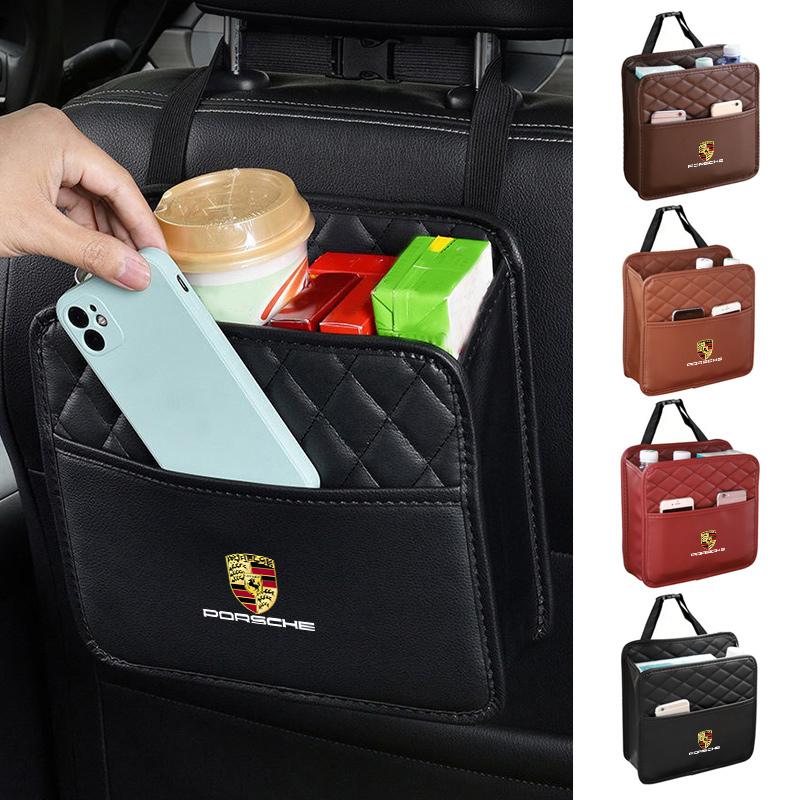 Car Seat Back Storage Bag Tissue Box Trash Can  Large Capacity Storage For Porsche 911 718 Taycan Panamera Cayenne Macan Cayman