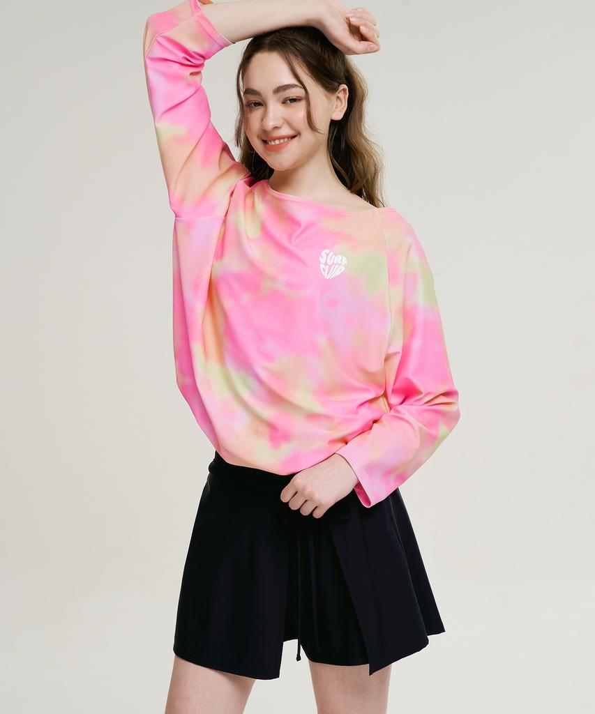 Leijibi [Set] Cotton Candy String Women'S Long Sleeve Rash Guard + Wrap Skirt Set (2 Colors)