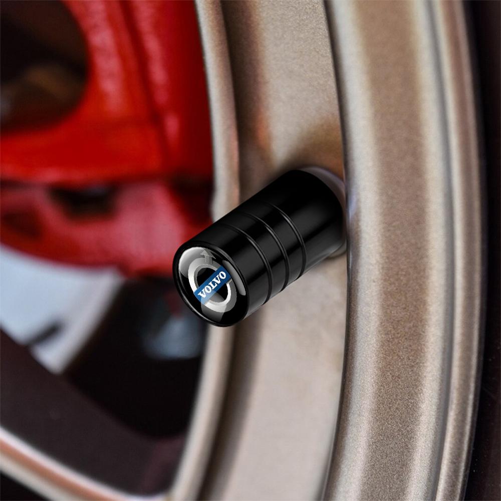 Sbcam7 4pcs Aluminum Valve Caps Car Wheel Tires Valves Tyre Stem Air Valve Caps For Volvo R XC60 XC70 S60 S60L V60 V70 C90 D8 T6 AWD D6