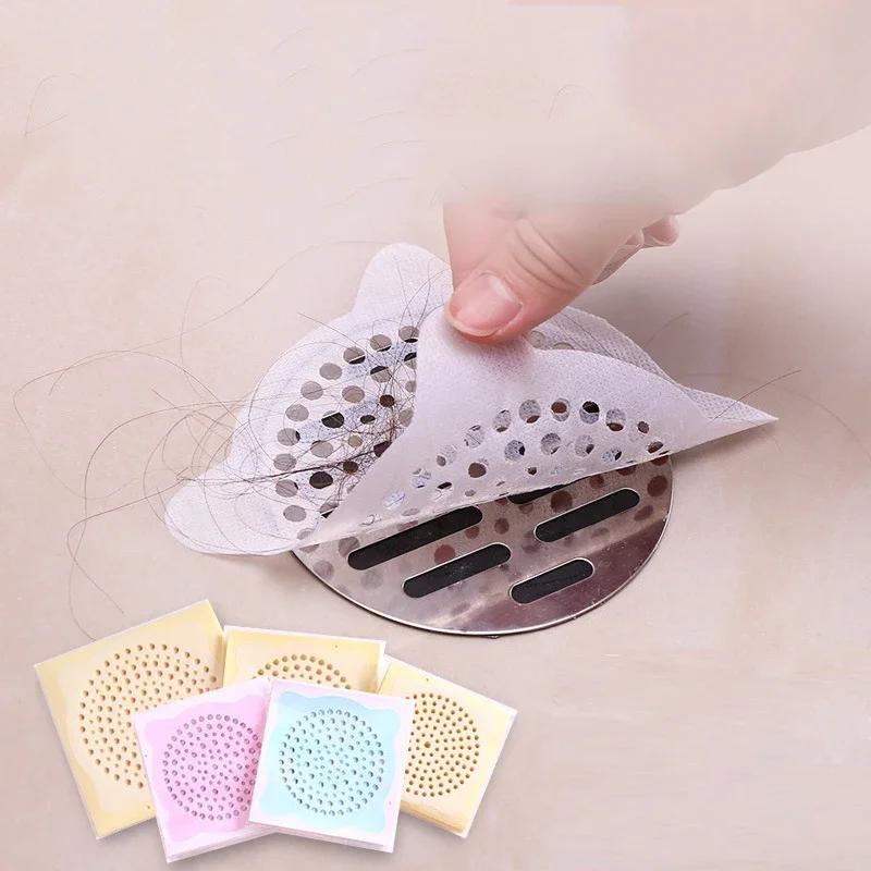 Disposable Bathroom and Kitchen Supplies: 10pcs Anti - Blocking Sewer Outfall Sink Drain Hair Strainer Stopper Filter Sticker