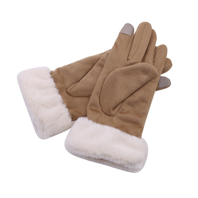 Women’s Winter Warm Touch Screen Gloves Suede Leather Double Thick Velvet Plush Wrist Cycling Driving Outdoor Cold-Resistant Mittens