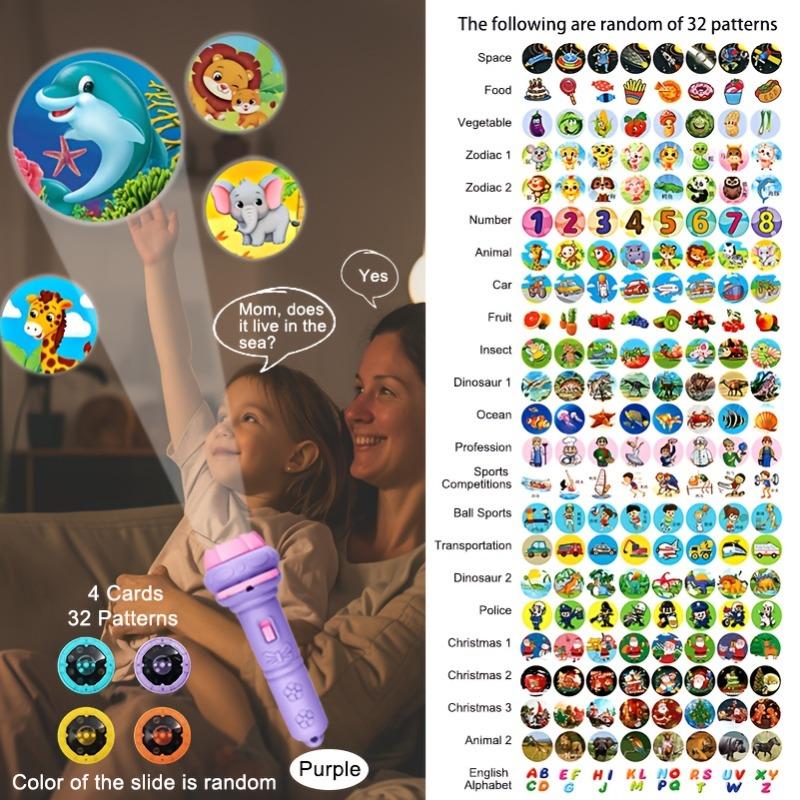 

детский проекционный фонарик игрушка 4 cards with 32 images фиолетовый