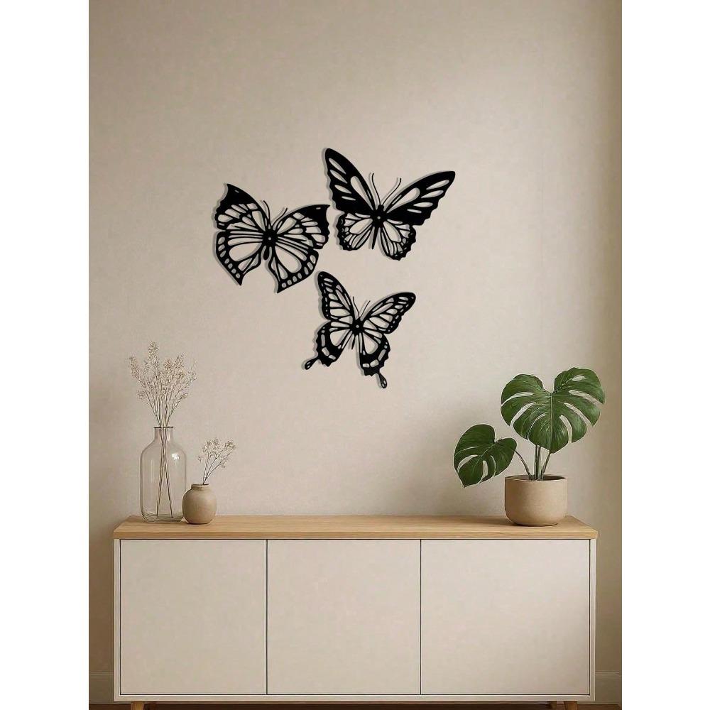 Metallschmetterling & Schmiedeeisen Wandkunst Set von 3, Vintage Heimdeko für Wohnzimmer Schlafzimmer, Rostfreies Wasserdichtes Wandbehang-Ornament
