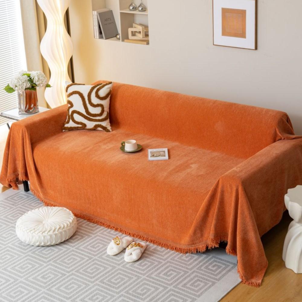 Two-seat Sofa Chenille Reversible Sofa Towel for Decoration Couch Cover With Fringes Throw Blanket Chair Slipcover for Pets Kids