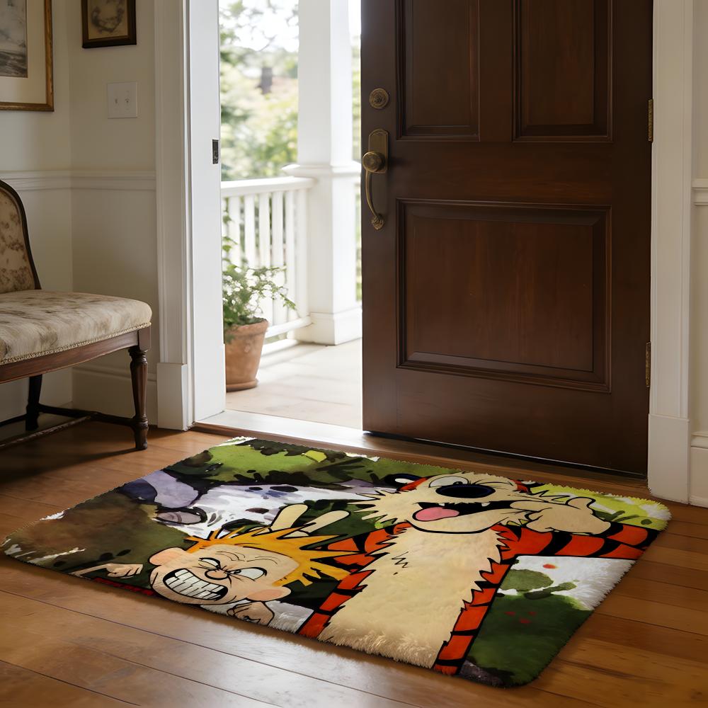 CCalvin And HHobbes Anime Cartoon Floor Mat Soft Flannel Absorbent Mat Non-Slip Rug Home Bedroom Bathroom