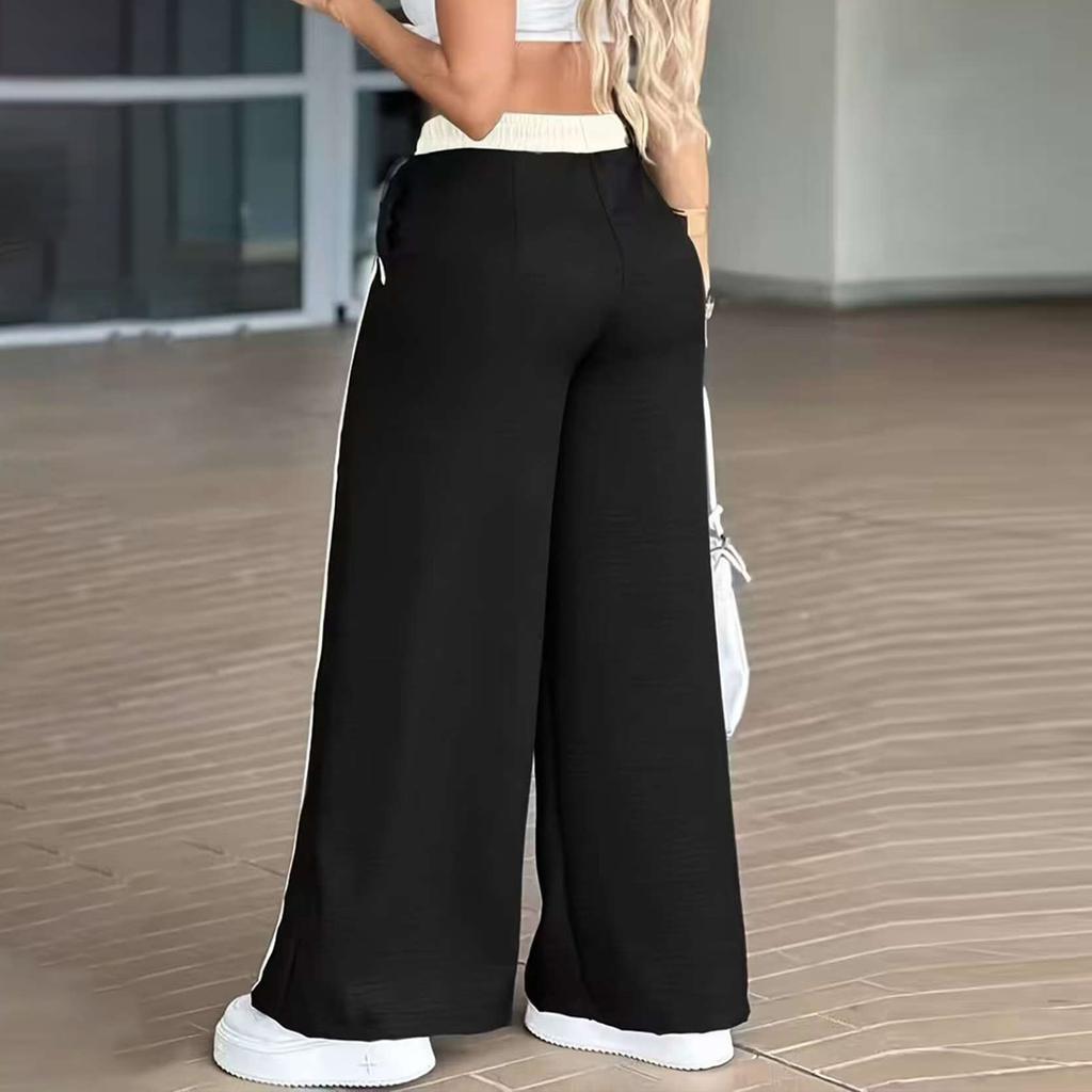 Women High Waist Wide Leg Pants Loose Fit Drawstring Trousers Casual Elastic Waistband Relaxed Fit Lightweight Fabric