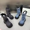 Fashion British style thick-soled medium tube Martin boots for women's autumn models, new niche personality fried street cloth boots for women