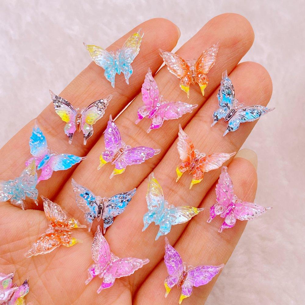 40Pcs New Cute Resin Mini Little Butterfly Series Flat Back Manicure Parts Embellishments For Hair Bows Accessories