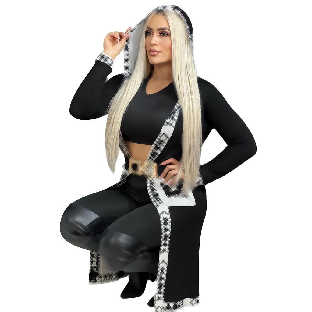 YY9925 Damen Langarm Strick-Kapuzenstrickjacke mit Taschen - Herbst/Winter Kollektion