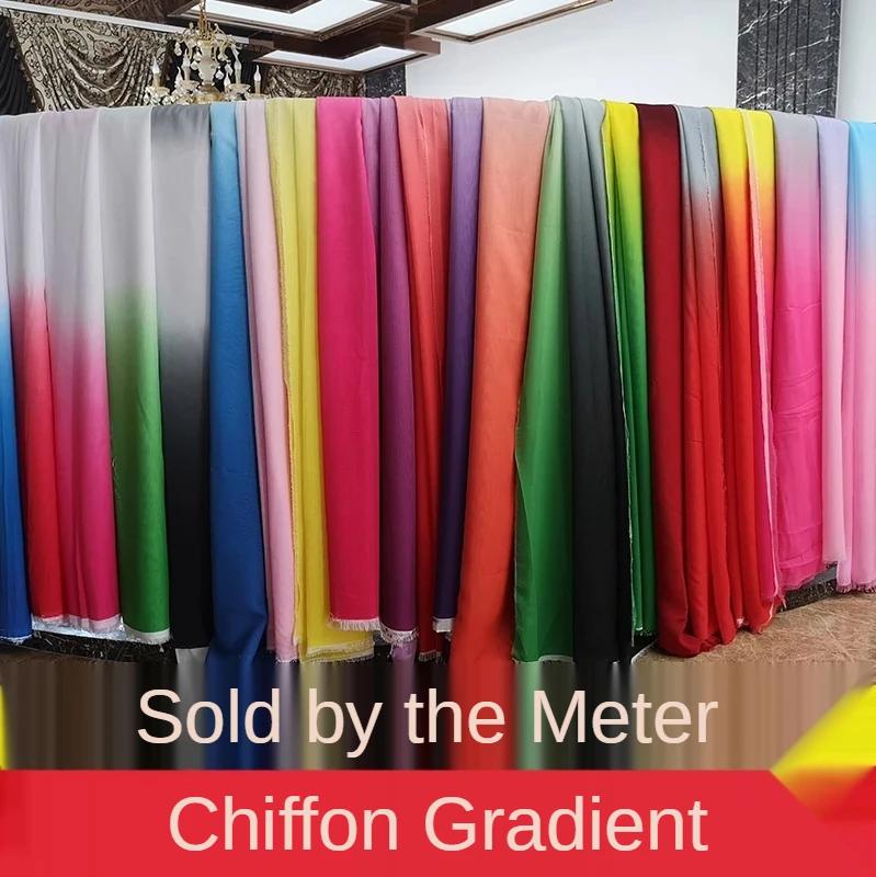 100D Gradient Chiffon Fabric By The Meter Per for Dress Skirt Clothing Sewing Drape Textile Summer Plain Cloth Black White Blue