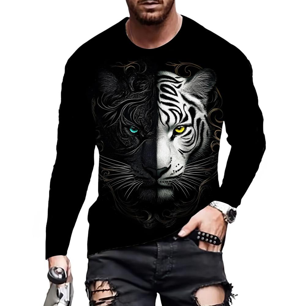 

Мужская футболка с длинным рукавом с круглым вырезом и трендовым персонализированным принтом 3D-животных 5XL