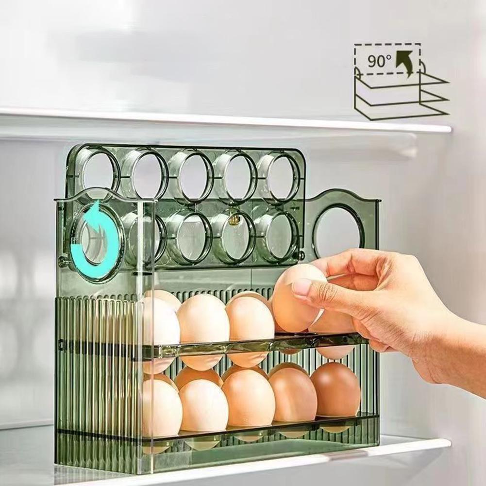 PET Egg Storage Box Automatic Flip Egg Box Refrigerator Side Door Egg Storage Rack Kitchen Egg Tray Storage Organizer