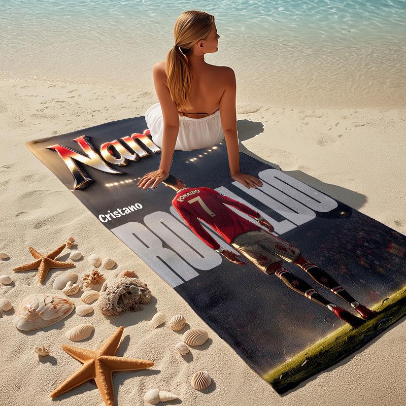 Custom Name Ronaldo Football Stylish Digital Printing Beach Towel Quick‑Drying Absorbent Blanket for Beach Pool Gym Travel