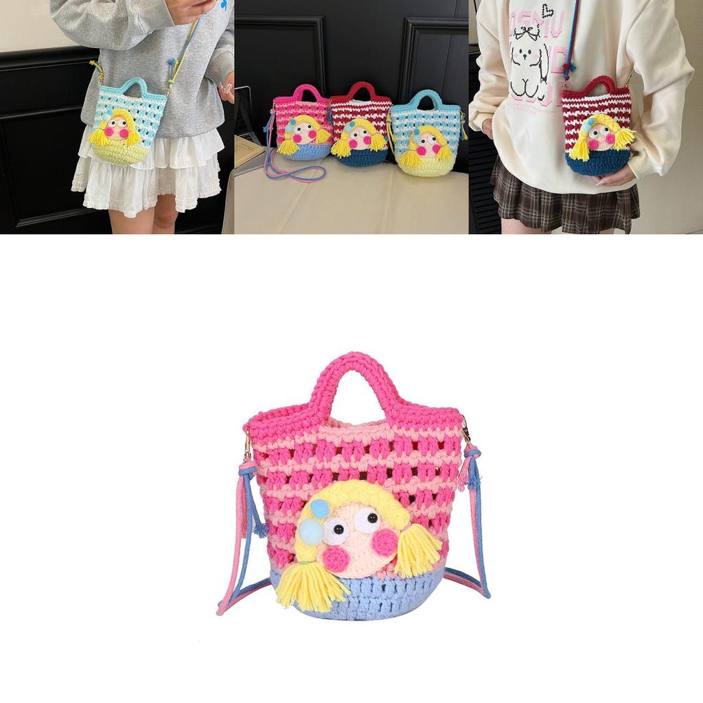 Cartoon Knitted Crossbody Bag With Shy Girl Design For Women Winter Fashion Trendy Casual Womens Accessory