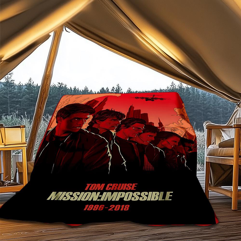 1pc Mission Impossible Poster Outdoor Flannel Blanket, Cozy & Warm Soft Te Playful Design, Napping Camping,
