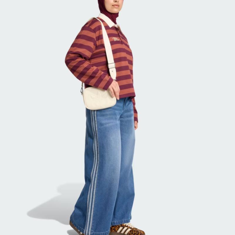 Adidas Originals Athl Dept Striped Loose Comfortable Long Sleeve Polo Shirt Women Tops KF2323