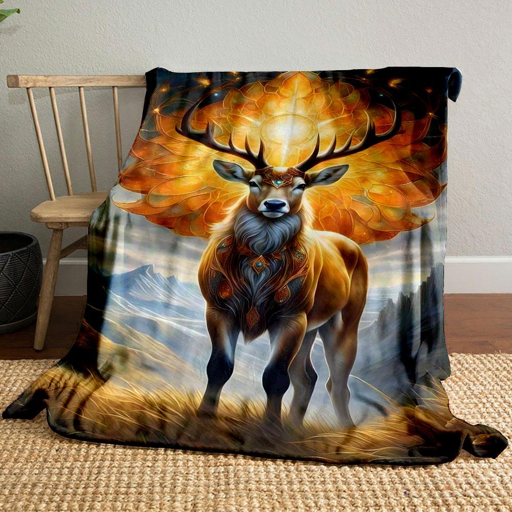 Mythical Glowing Deer Blanket Bedroom Blanket for Livingroom Couch Lunch Break Soft Throw for Friend's Festival Gift