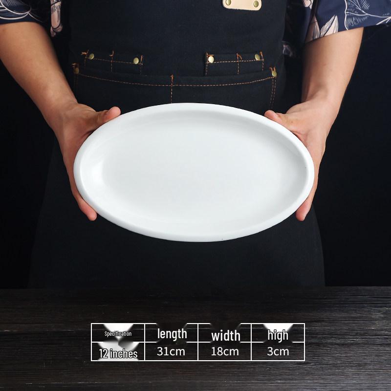 Ceramic Thick-Edged Fish Plate - Large Oval Serving Dish (14-20 inch) for Hotel & Restaurant Tableware