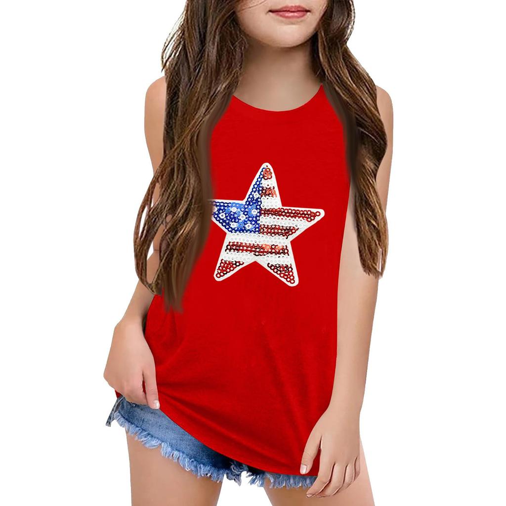 Dívčí Dětská Letní Trička s Krátkým Rukávem a Kulatým Výstřihem Tílka