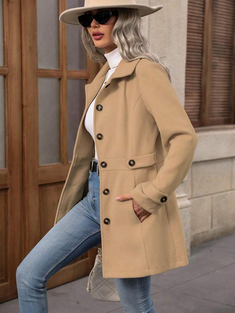 2025 autumn Amazon Europe and the United States foreign trade autumn and winter fashion women's clothing solid color lapel button woolen coat coat