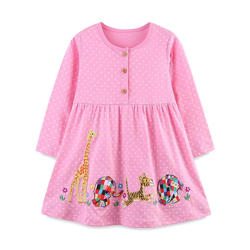 European Style Girls Polka Dot Skirt with Animal Embroidery - Autumn Knit Cotton Dress 7Y