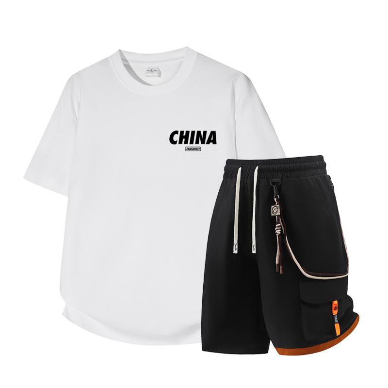 Dmo Men's Short Sleeved Set Summer Short Sleeved Slim Fit Upper Garment Men's Two-piece Set
