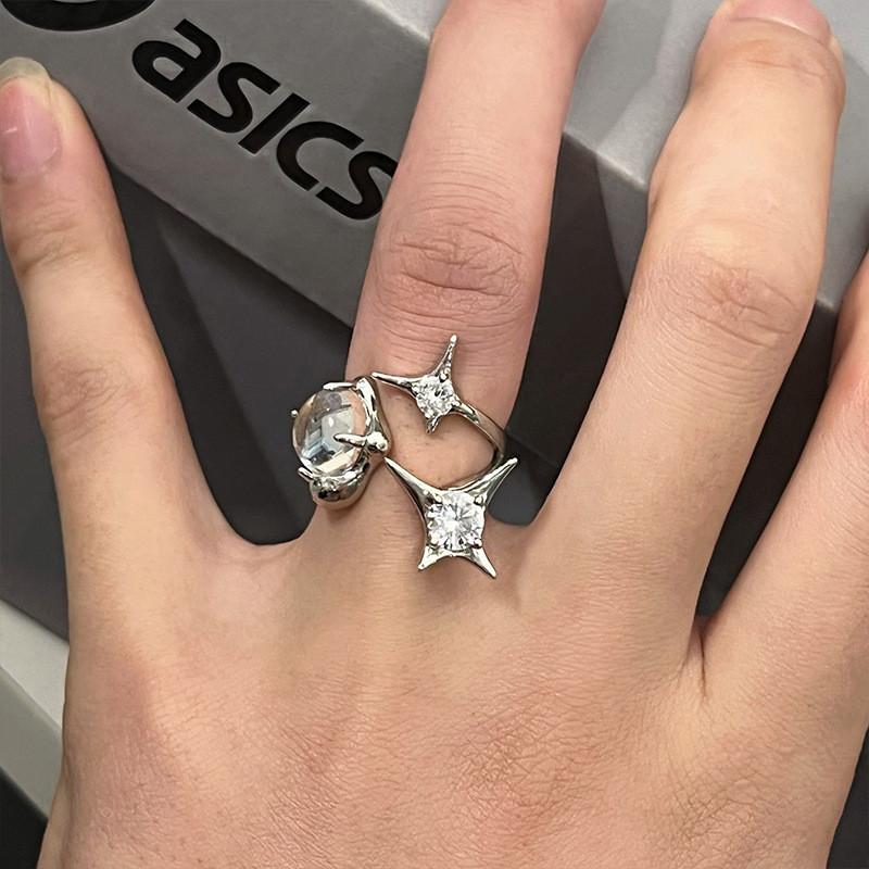 Chic Korean Style High-end Irregular Crystal Ring In 925 Sterling Silver For Fashion Lovers