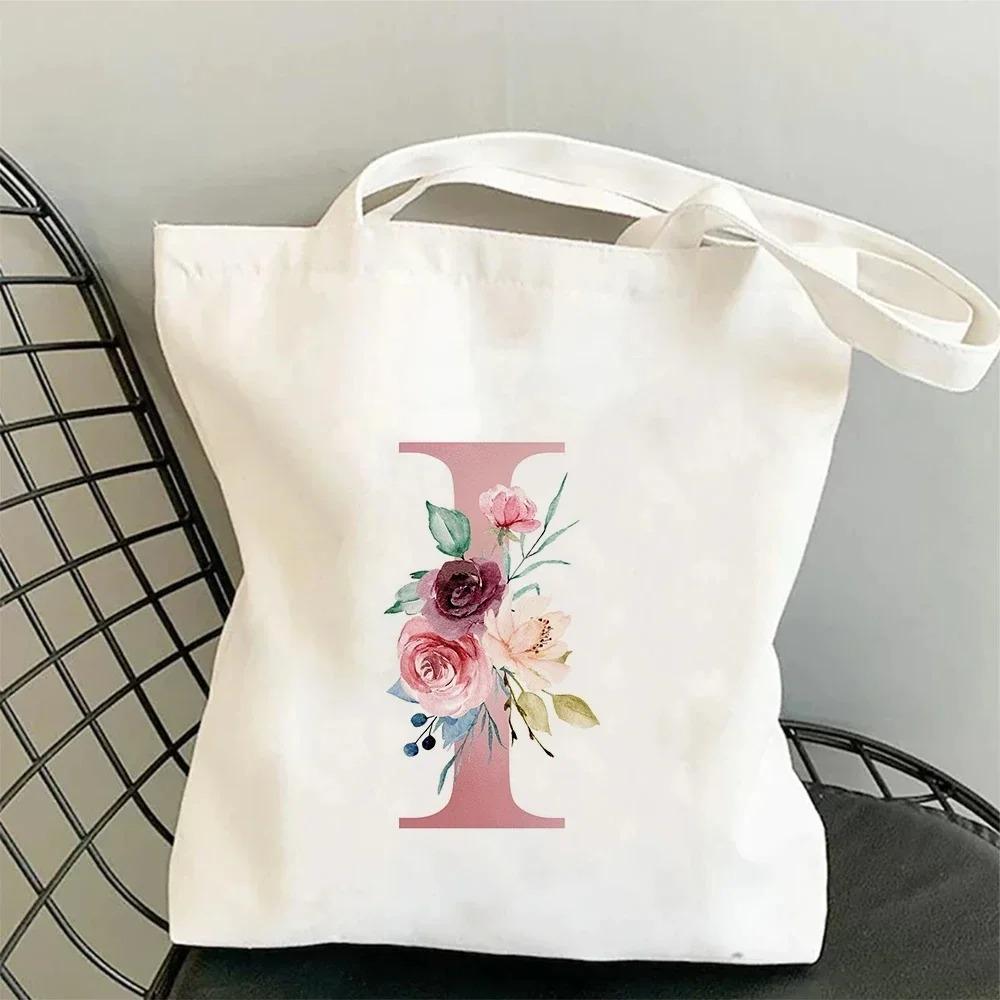 Canvas Bag Women's Travel and Leisure One Shoulder Handbag Pink Letter Large Capacity Gift White Canvas