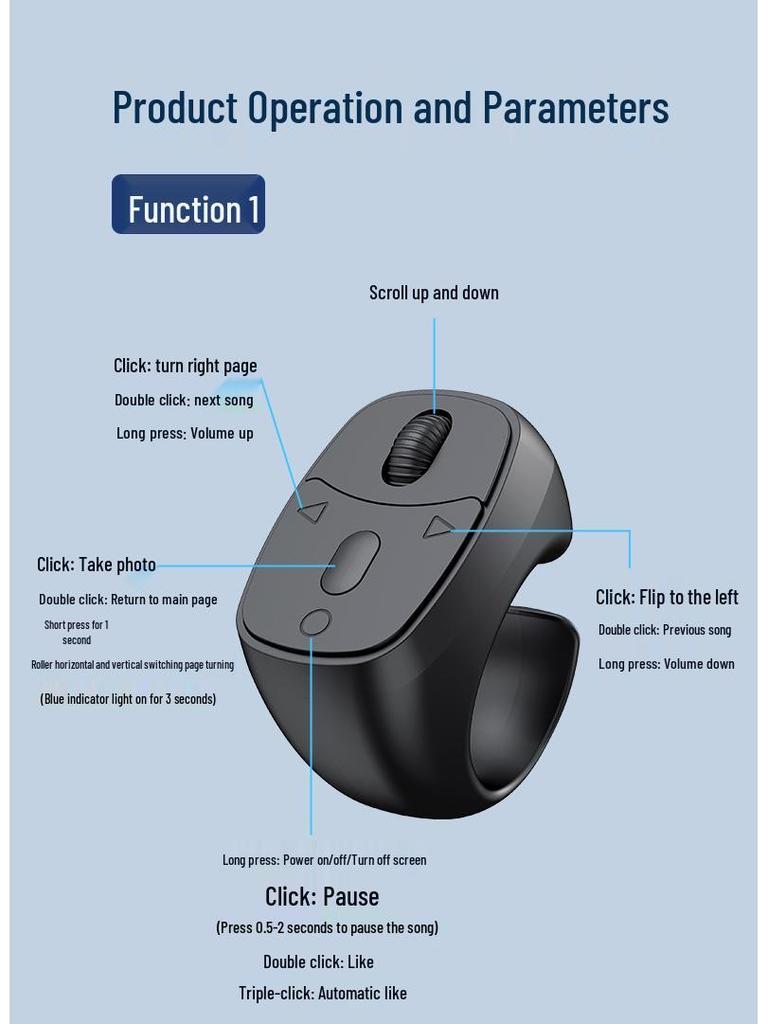 Roller Bluetooth Remote: Control Photos, Zoom, Reverse Lens, E-book Pages, and Switch Videos/Music