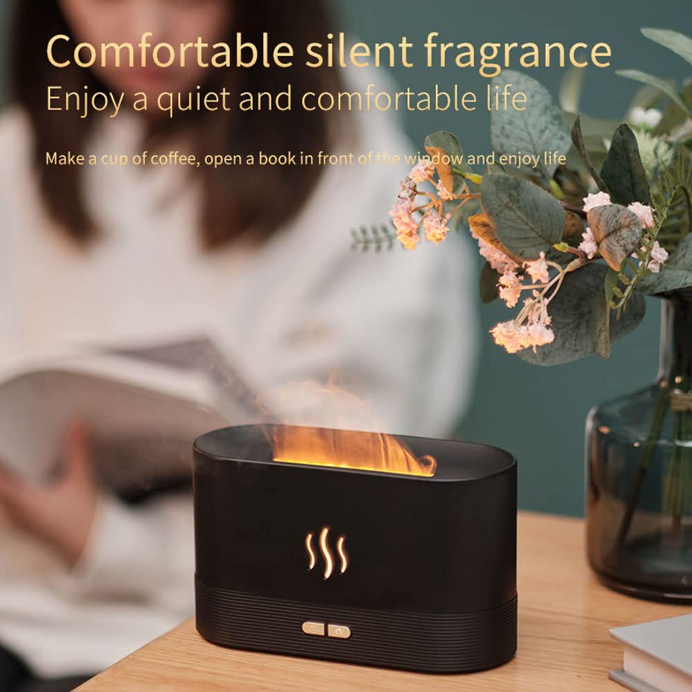 7-Color Flame Effect Aroma Diffuser & Cool Mist Humidifier – USB Silent Desktop Humidifier with Auto Shut-Off for Home, Office & Bedroom Decor