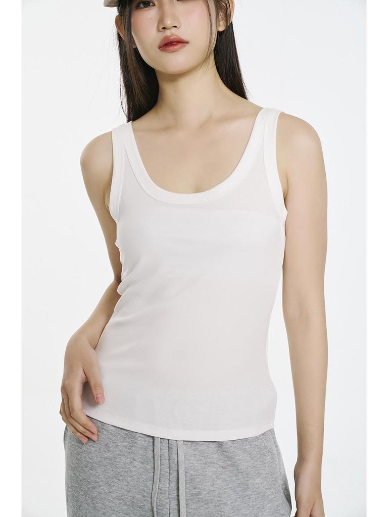 Spring 2026 Women's Tencel Lyocell Ribbed Spaghetti Strap U-Neck Vest Top